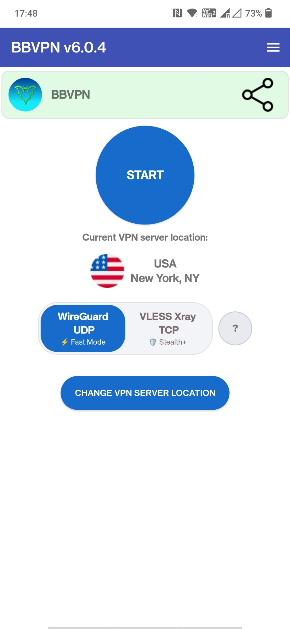 BBVPN Android app main screen