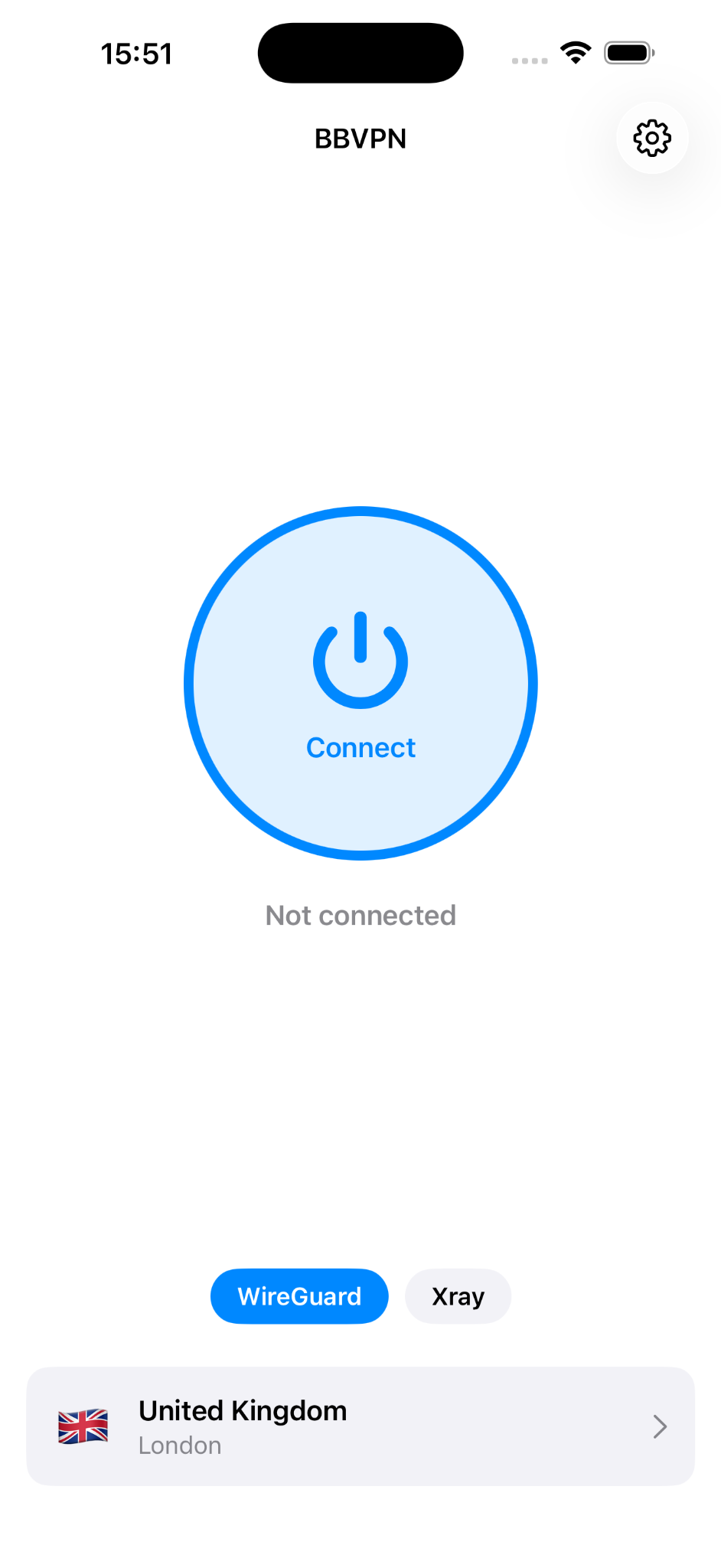 BBVPN iOS app main screen